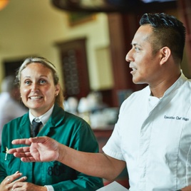 Enthusiastic wait staff and chef at 801 Chophouse.